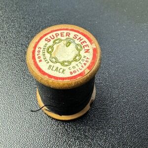 Vintage J & P Coats Super Sheen Black Mercerized Cotton Thread Wooden Spool 50